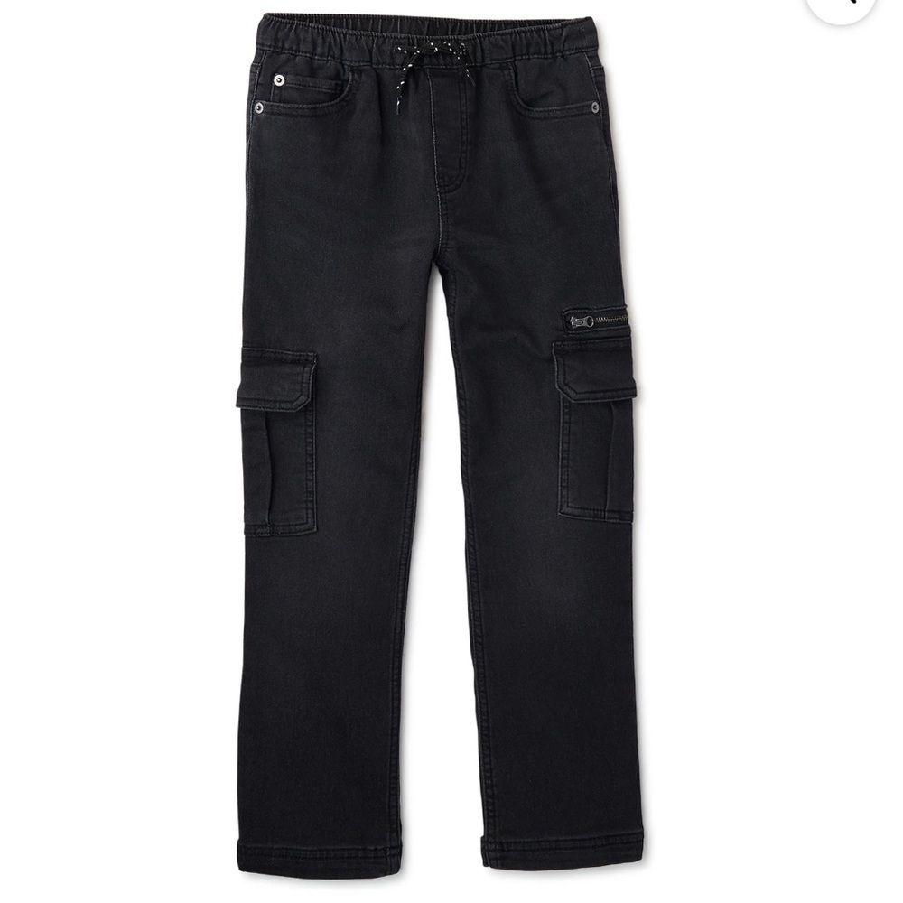 Wonder Nation Boys Cargo Jogger Pants Black Stretch Cotton Utility Pockets Sz 8